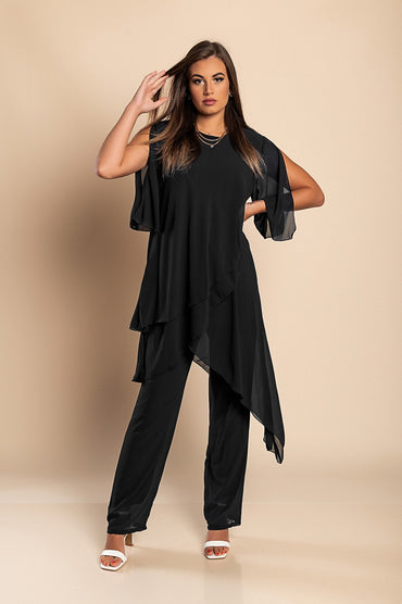 Set di elegante tunica traslucida e pantaloni lunghi  Claudette, neri