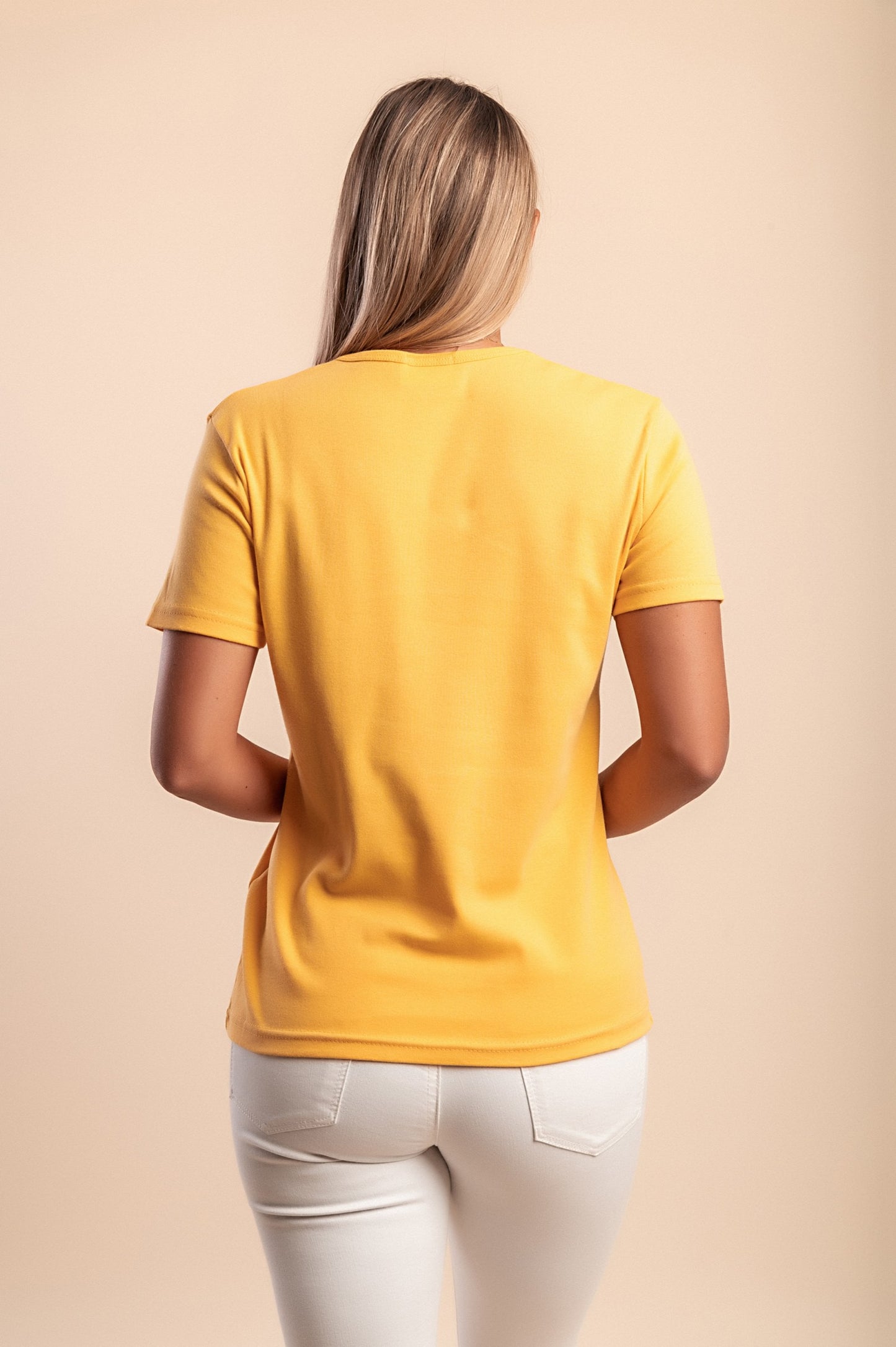 T-shirt in cotone con scollo rotondo, fucsia