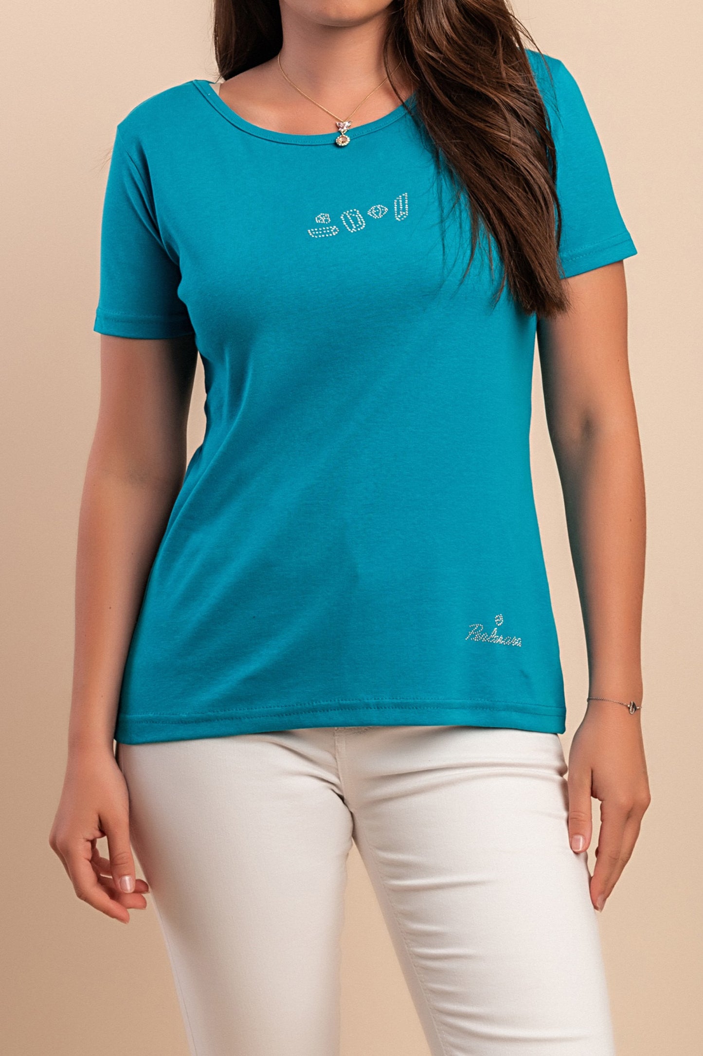 T-shirt in cotone con scollo rotondo, rossa