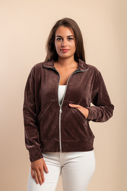 Felpa con zip in cotone e velluto sintetico, blu