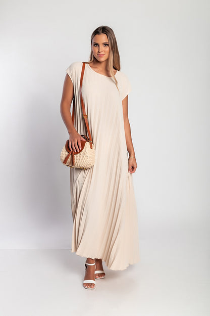 Abito lungo plissettato, beige