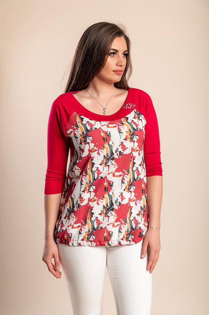 Top con maniche 3/4 stampato in taglie forti, nero