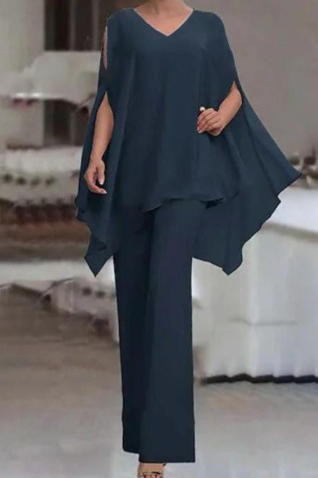 Elegante set tunica e pantaloni lunghi, blu scuro