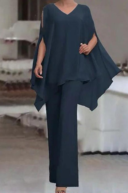 Elegante set tunica e pantaloni lunghi, blu scuro