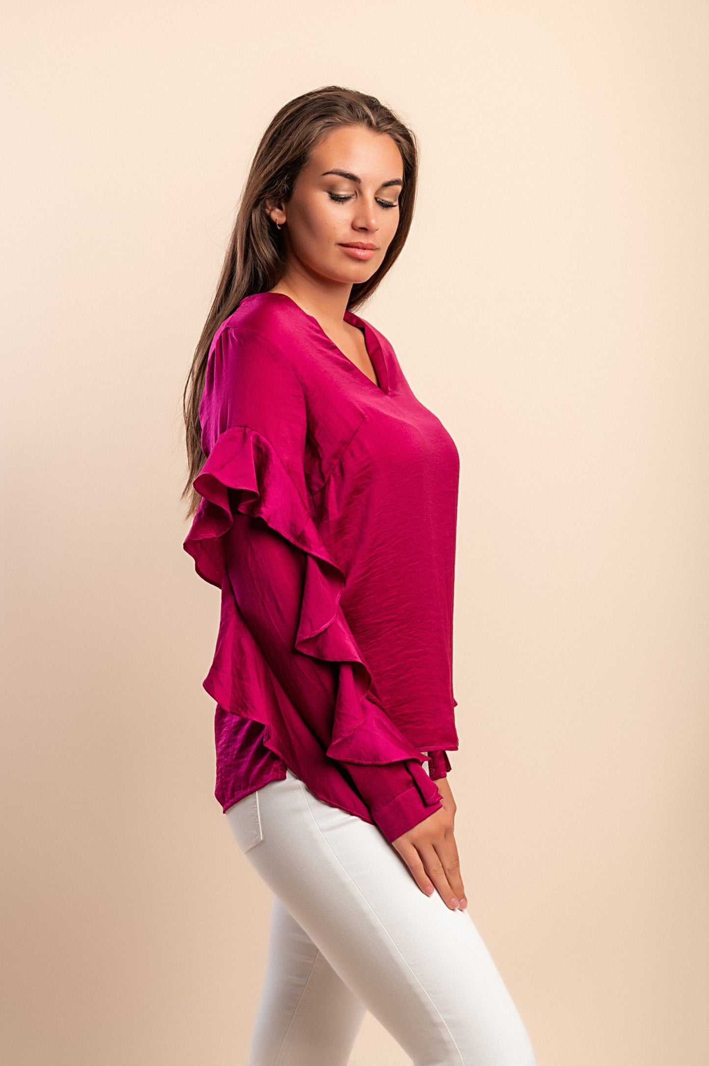 Blusa elegante con volant, viola