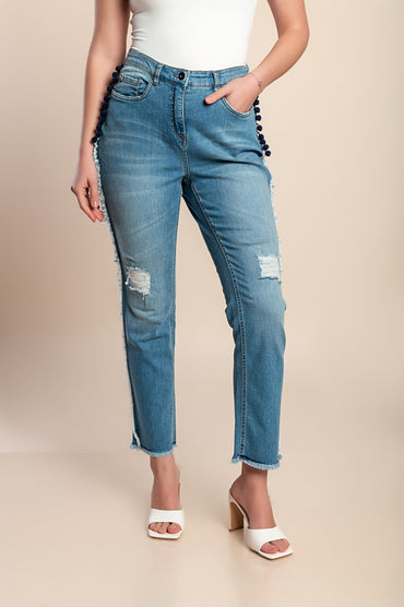 Jeans taglie forti con spacchi, azzurro chiaro