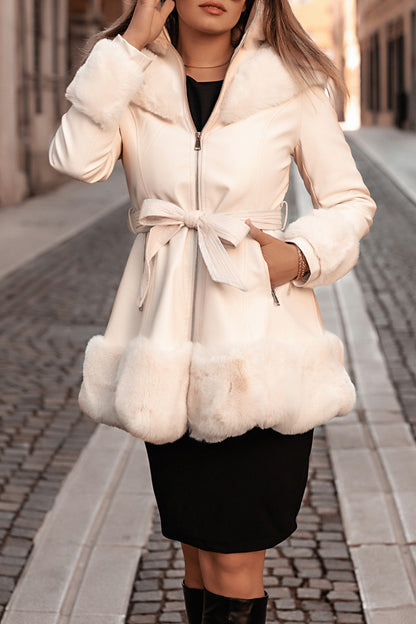 Cappotto elegante con ecopelliccia Palancia, bianco