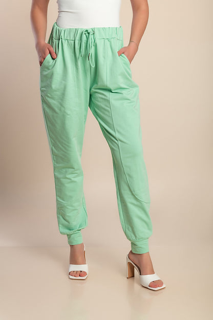 Pantaloni in cotone taglie forti, verde chiaro