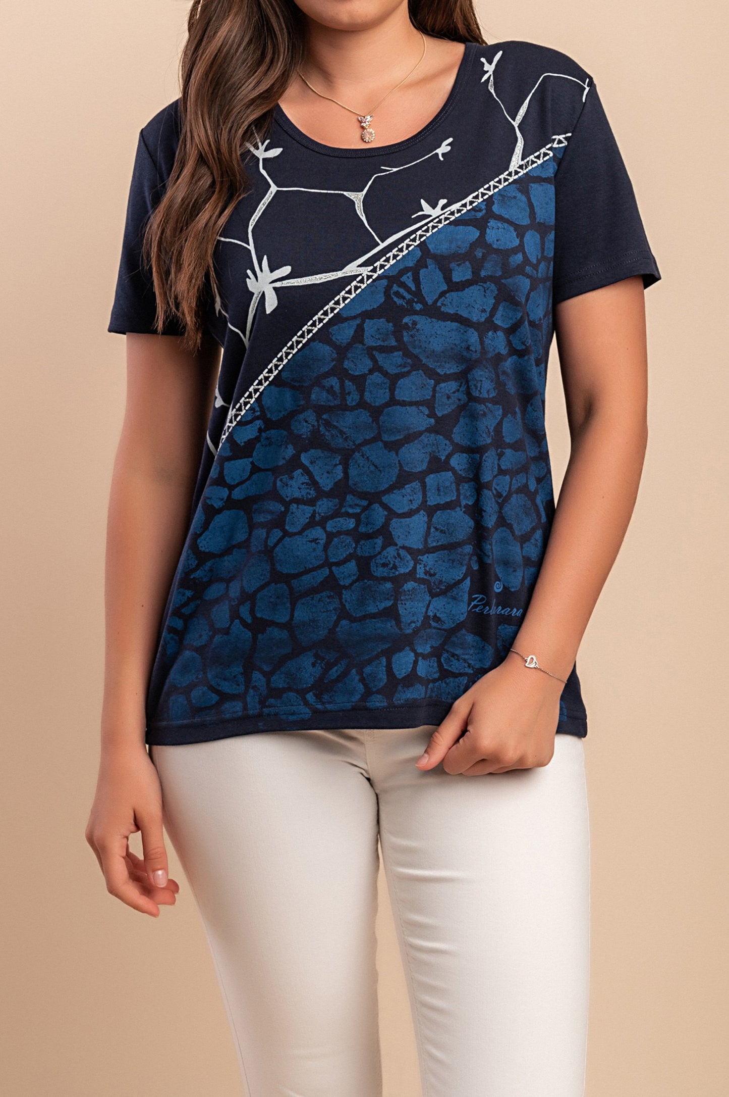 T-shirt in cotone con stampa, blu scuro
