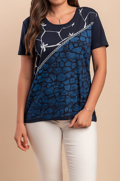 T-shirt in cotone con stampa, blu scuro