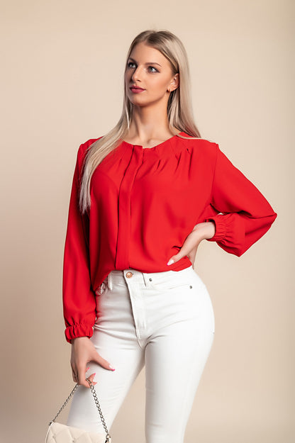 Camicia elegante con scollo rotondo, bianca
