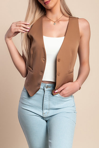 Gilet elegante con bottoni, marrone
