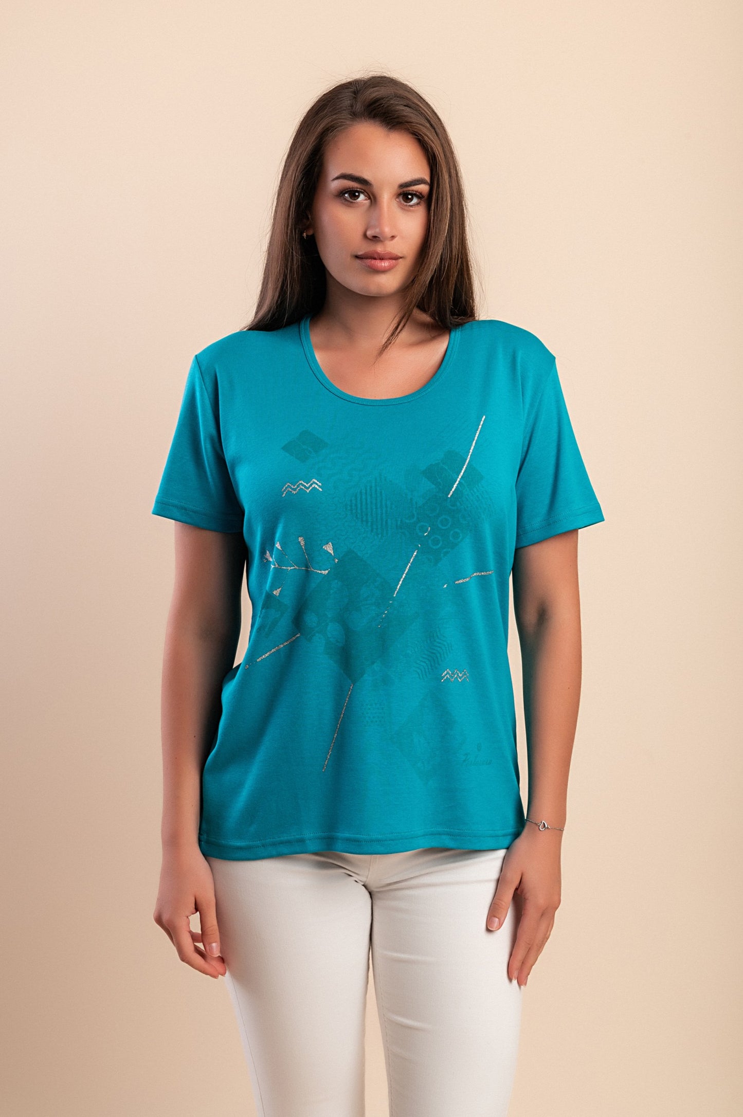 T-shirt in cotone con stampa, turchese