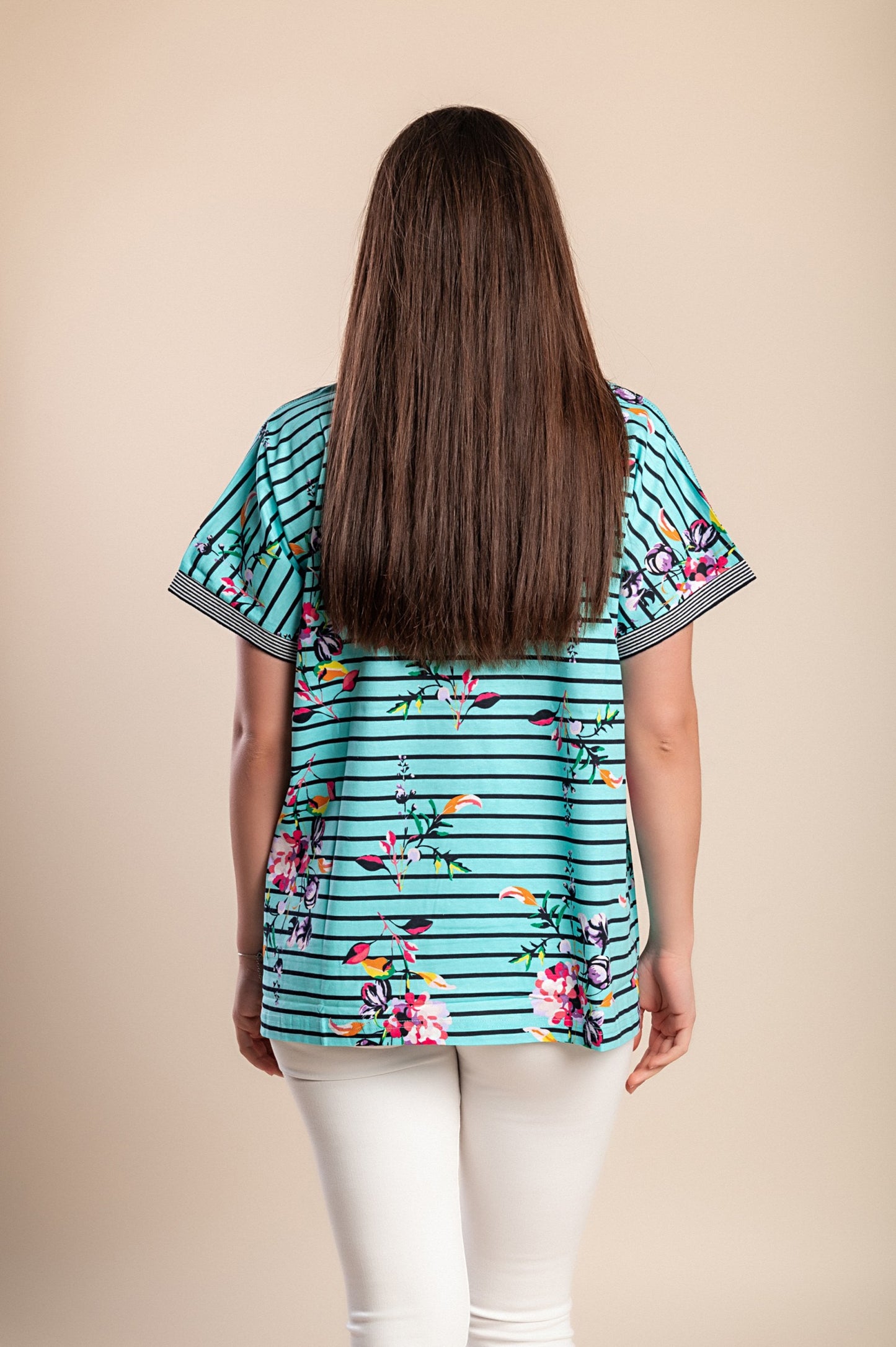 T-shirt con stampa a righe taglie forti, menta