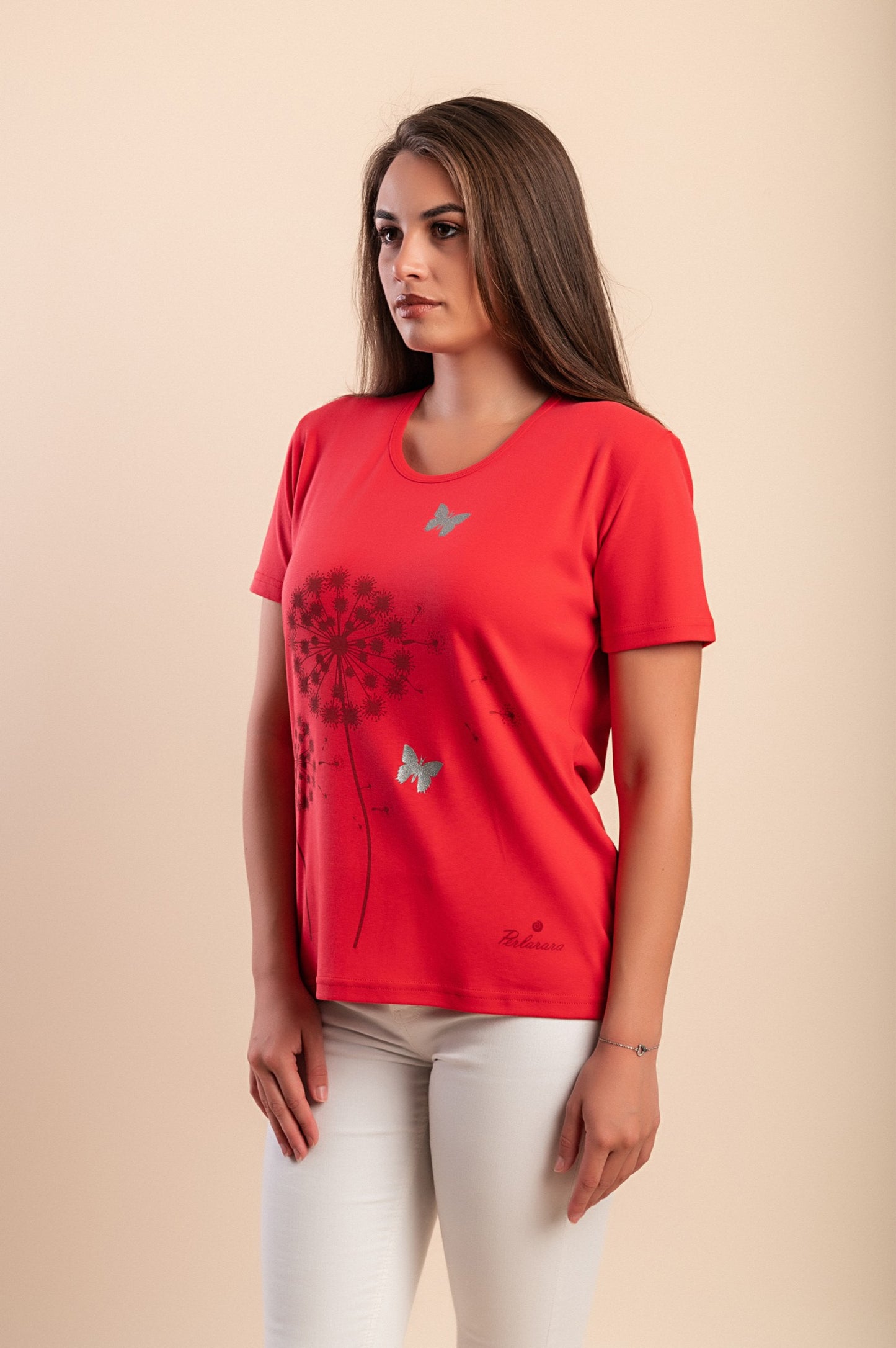 T-shirt in cotone con stampa, rossa