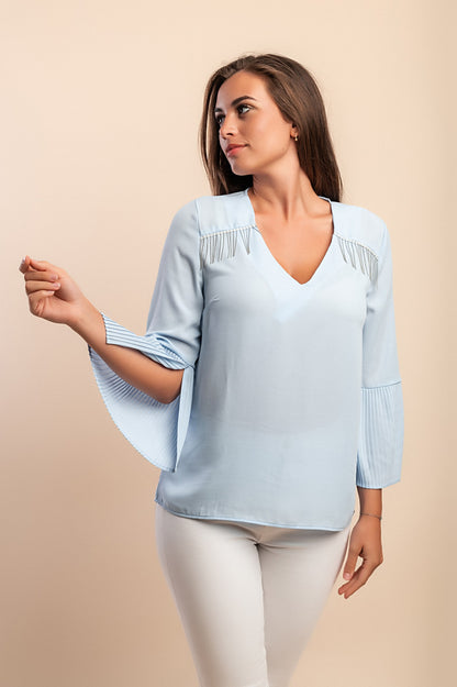 Felpa con dettaglio plissettato, azzurro chiaro