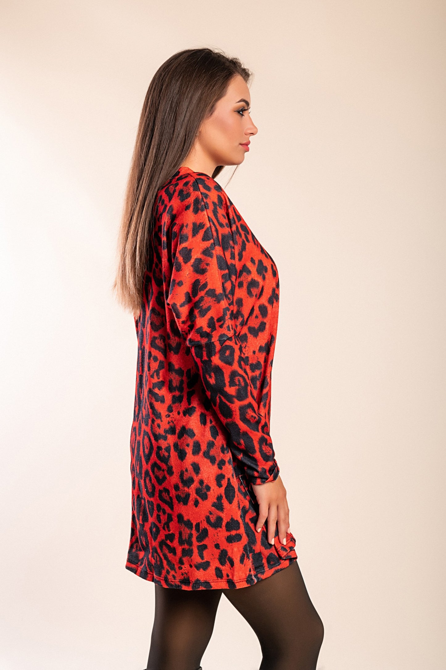 Tunica con tasche e stampa leopardata Delaney, grigio