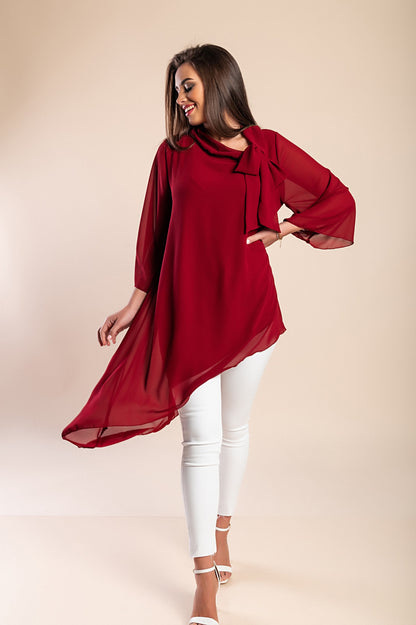 Elegante tunica in tessuto semitrasparente con fiocco decorativo  Ginette, verde scuro