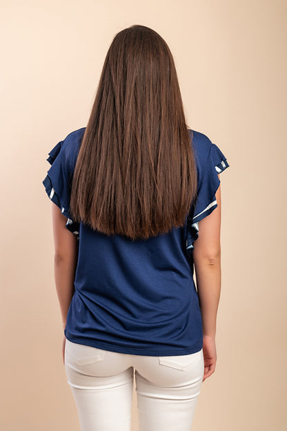 T-shirt in viscosa con stampa a righe, blu scuro