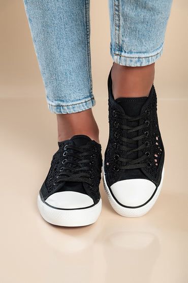 Sneaker alla moda con tomaia in pizzo, colore nero