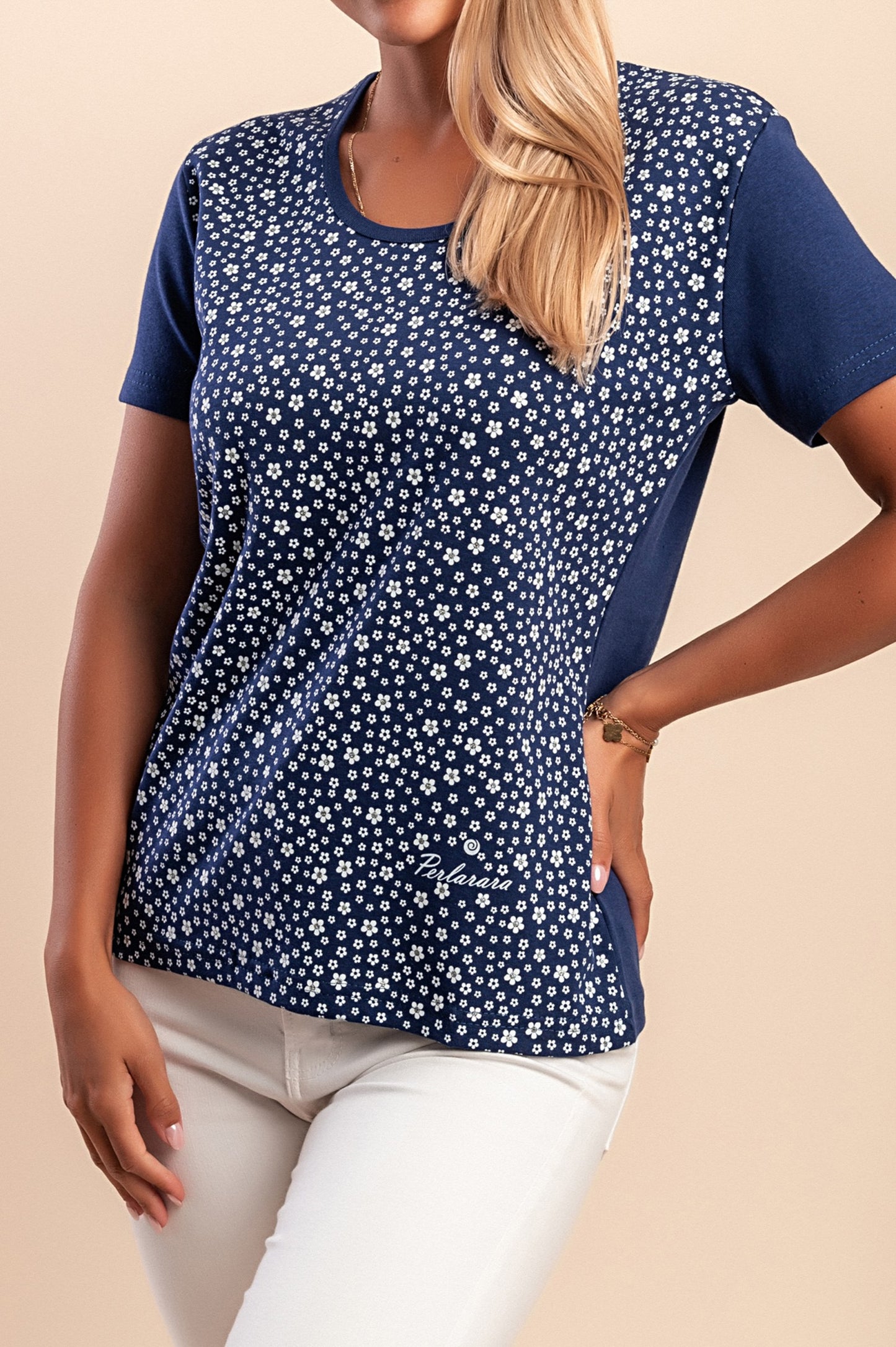 T-shirt in cotone con stampa, blu scuro