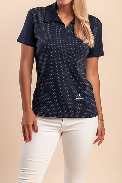 T-shirt in cotone con colletto, blu scuro