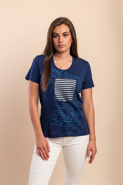 T-shirt in cotone con stampa, turchese