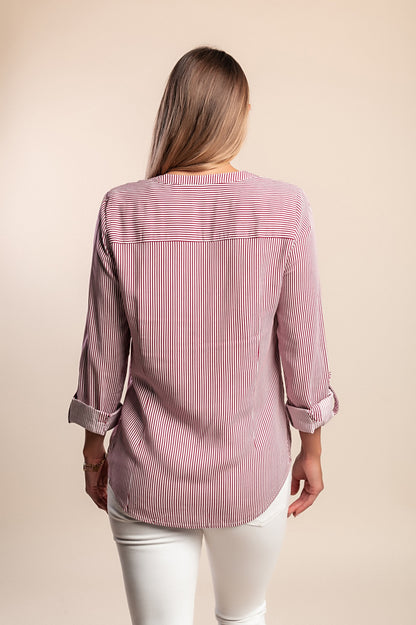 Maglietta taglie forti con stampa a righe, rossa