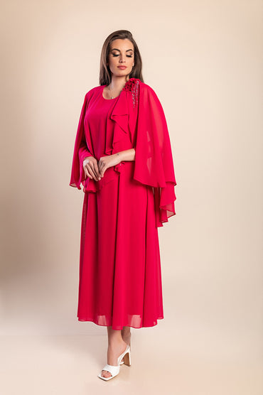 Abito lungo elegante taglie forti, fucsia