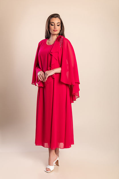Abito lungo elegante taglie forti, fucsia