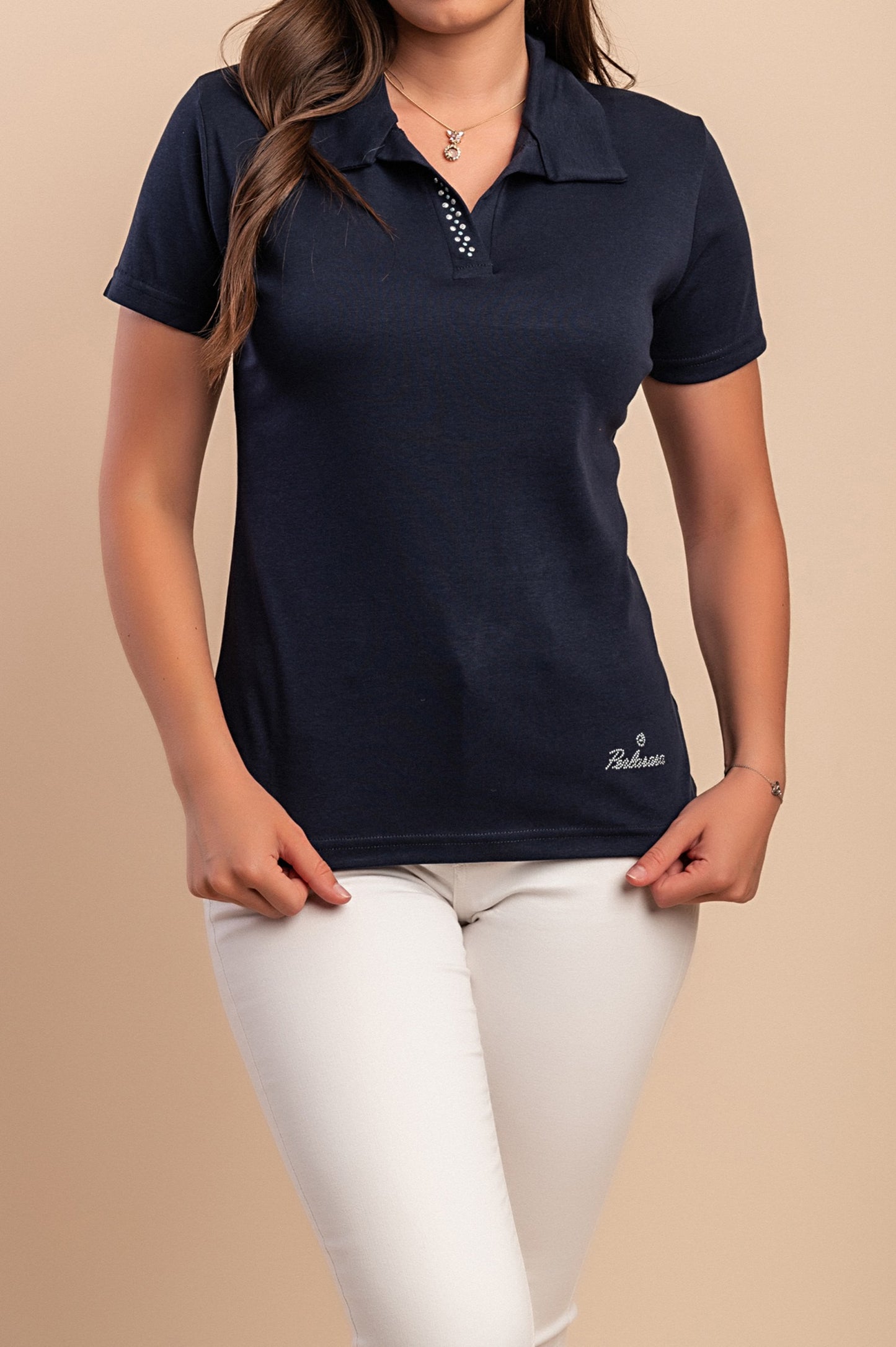 T-shirt in cotone con colletto, viola