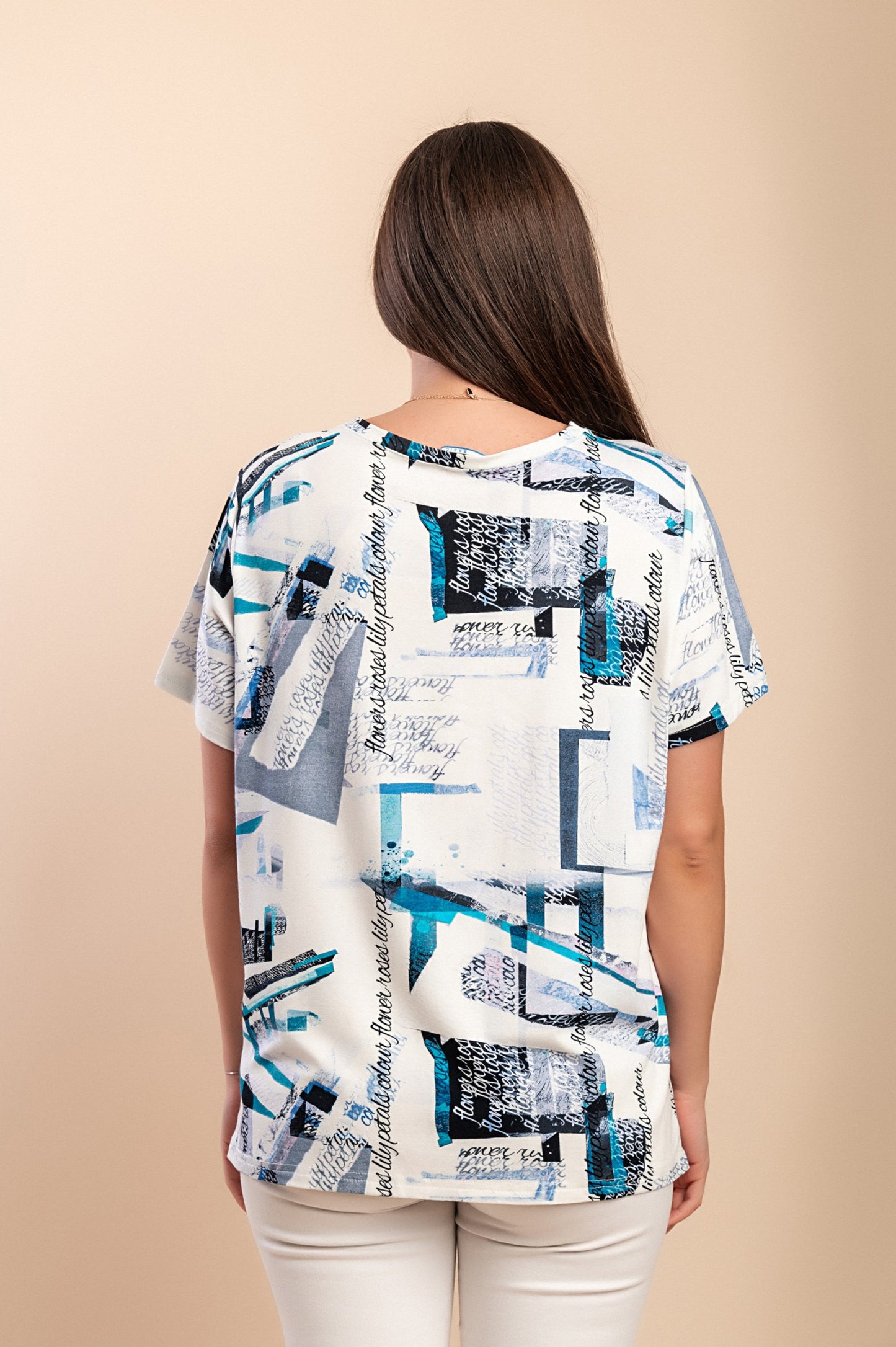 T-shirt in viscosa con stampa a righe, azzurra