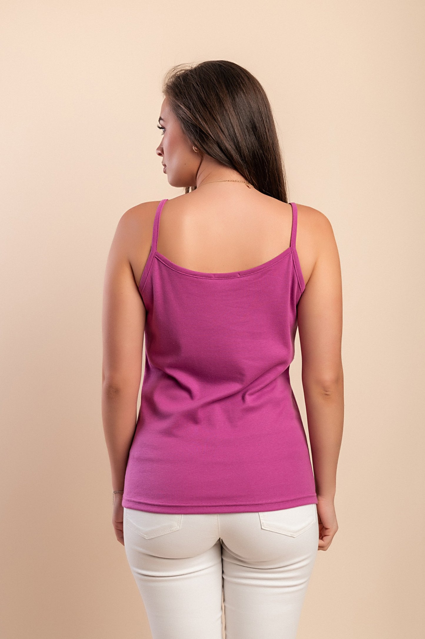 Top in cotone con spalline sottili, beige