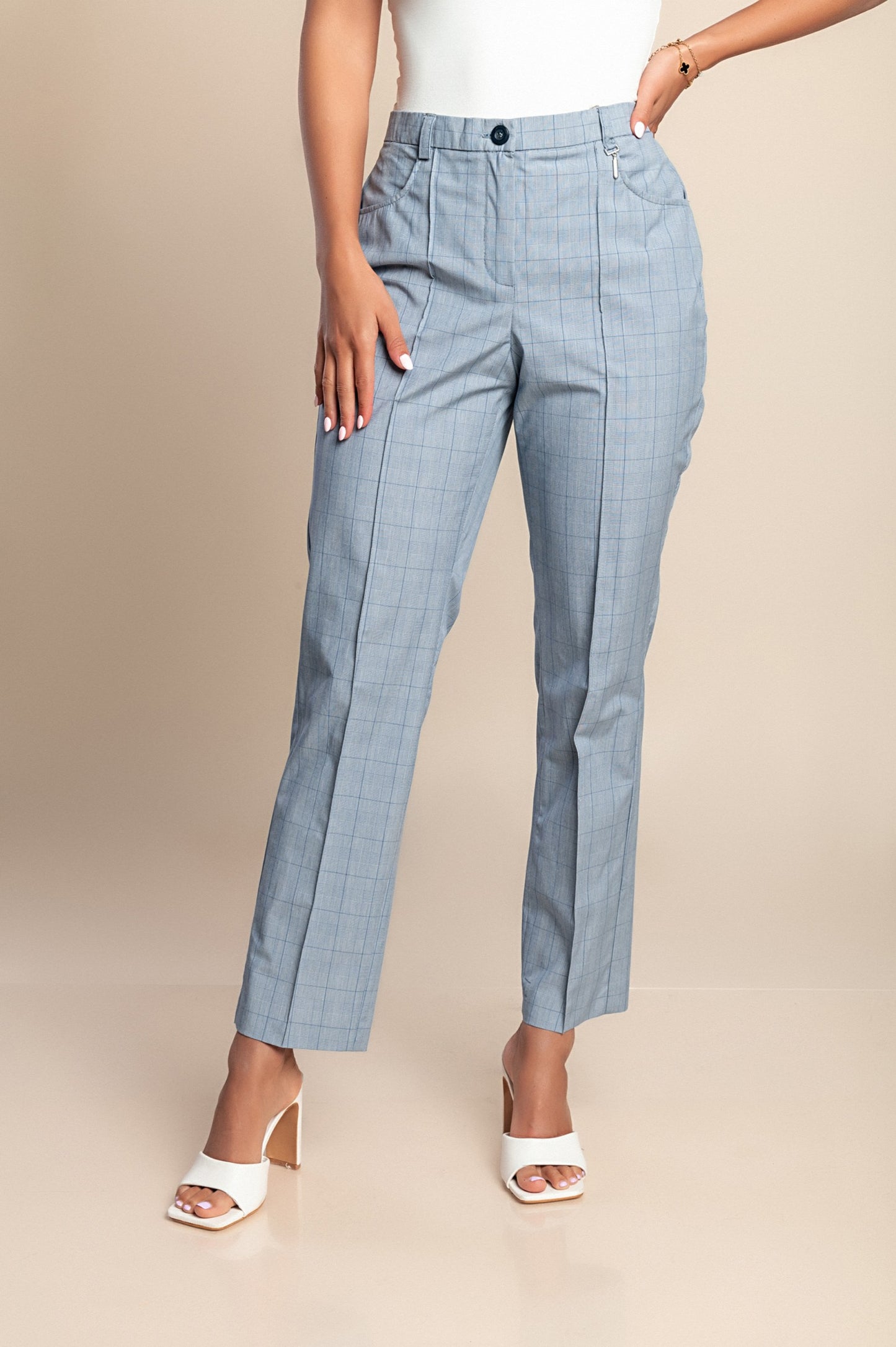 Pantaloni a quadri taglie forti, azzurri