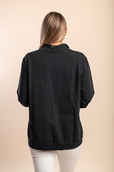 Felpa con zip in cotone, nera