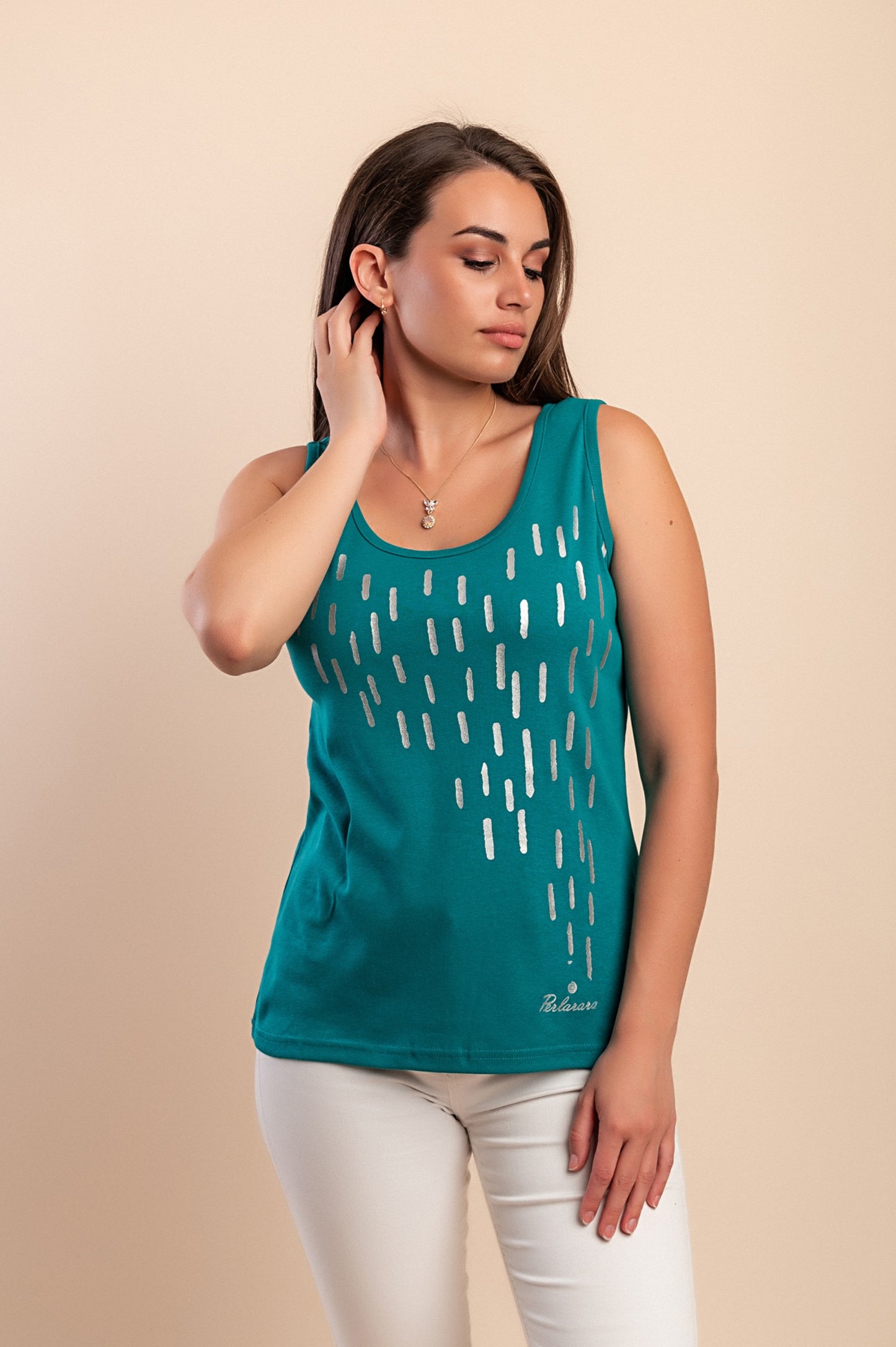 Top senza maniche in cotone, verde