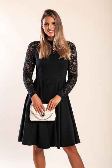 Abito midi aderente con pizzo, nero