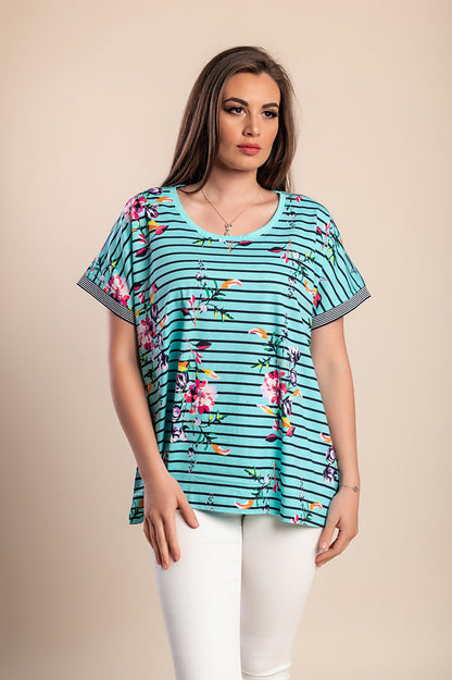 T-shirt con stampa a righe taglie forti, menta
