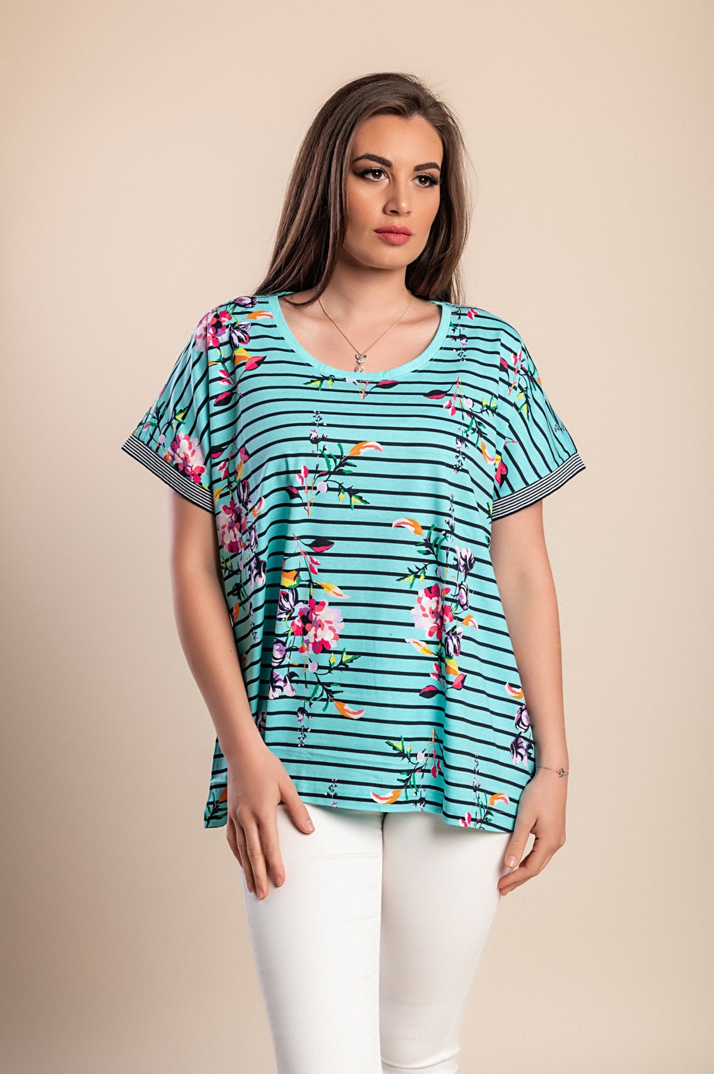 T-shirt con stampa a righe taglie forti, menta