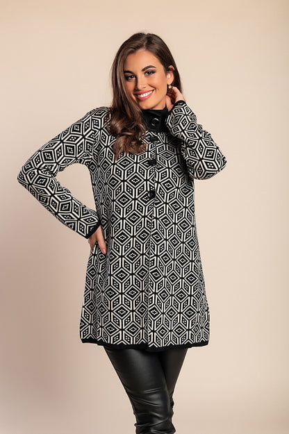 Cardigan lavorato a maglia fantasia, nero/bianco