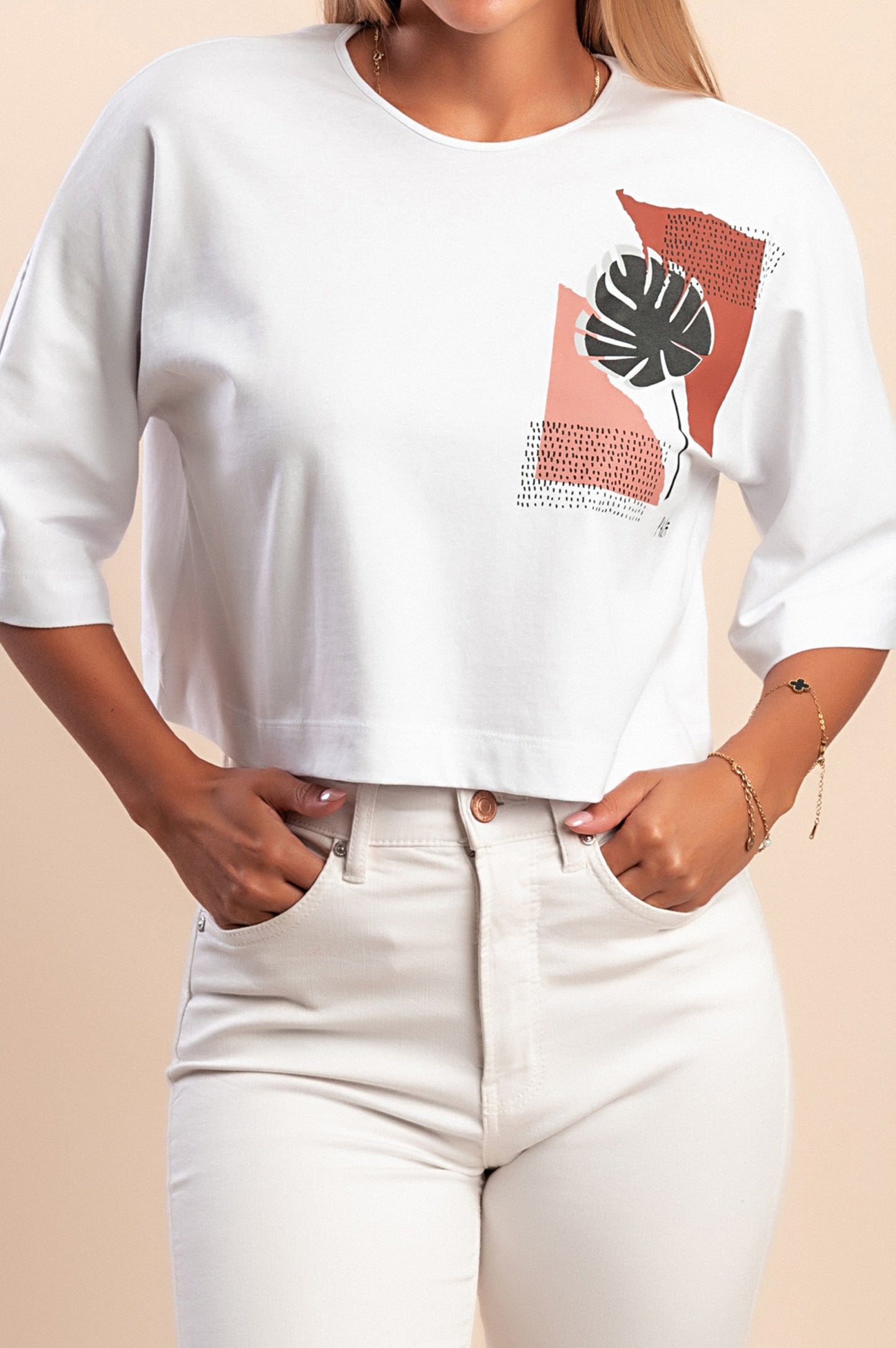 T-shirt in cotone con stampa, bianca