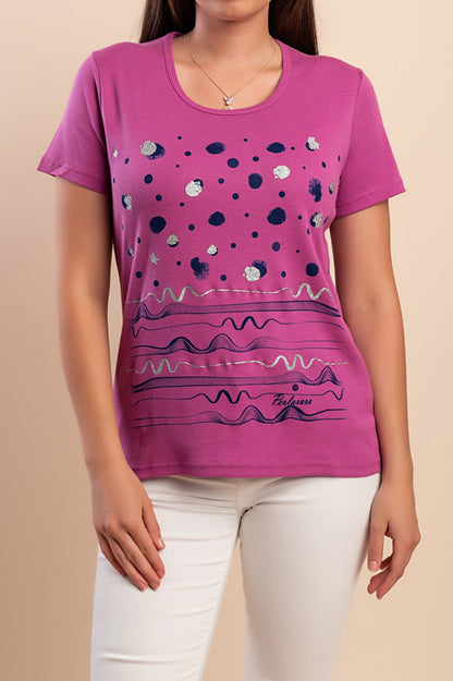 T-shirt in cotone con stampa, fucsia