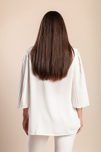 Camicia con maniche plissettate, bianca