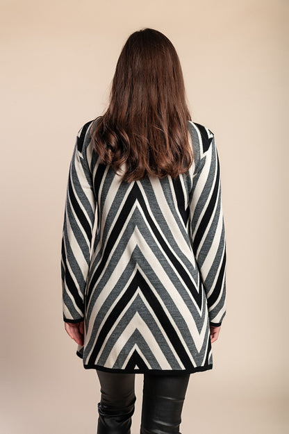 Cardigan in maglia stampata, colore grigio/nero/bianco