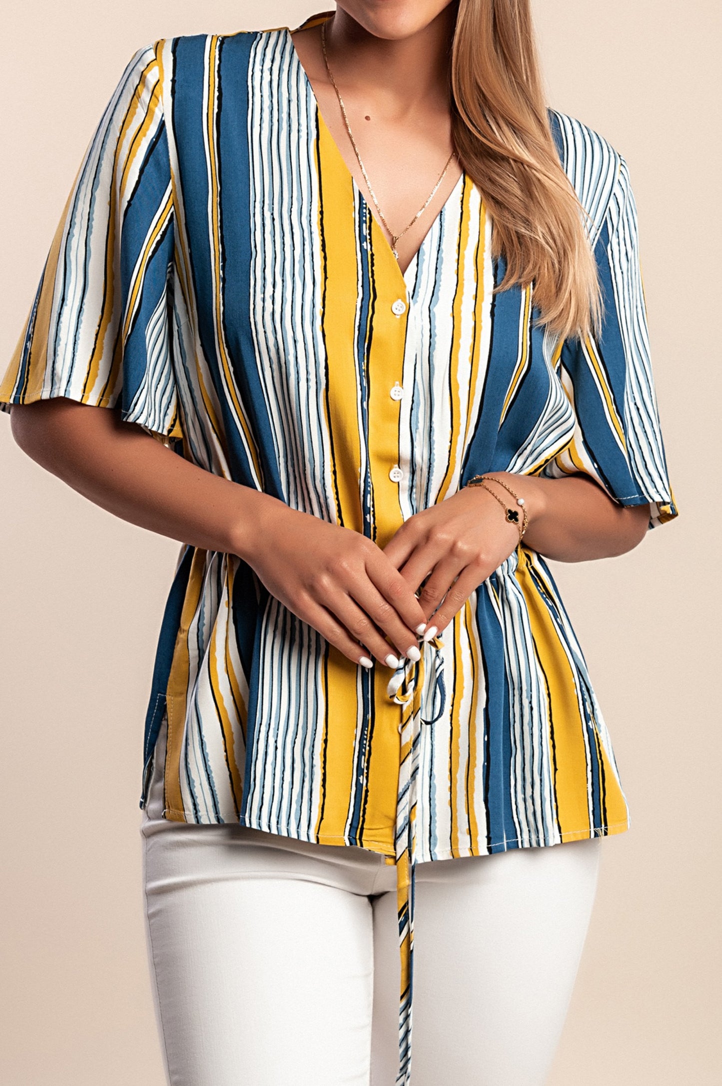 Camicetta con stampa a righe, blu