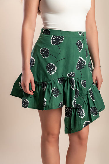 Minigonna in cotone stampato, verde