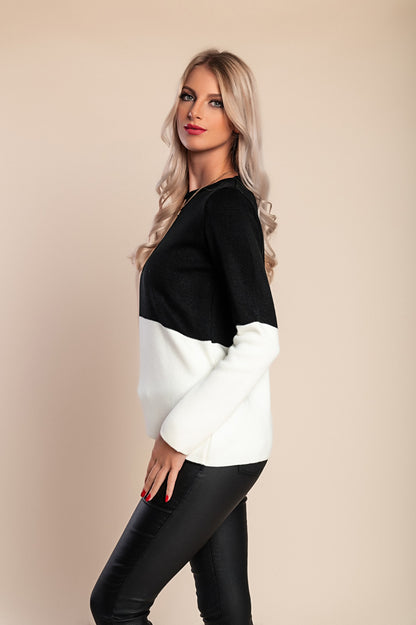Maglione lavorato a maglia in combinazione tricolore, nero
