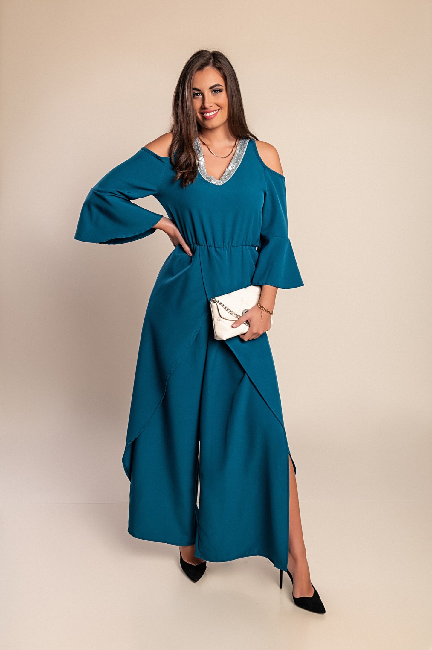 Elegante tuta con paillettes, nera