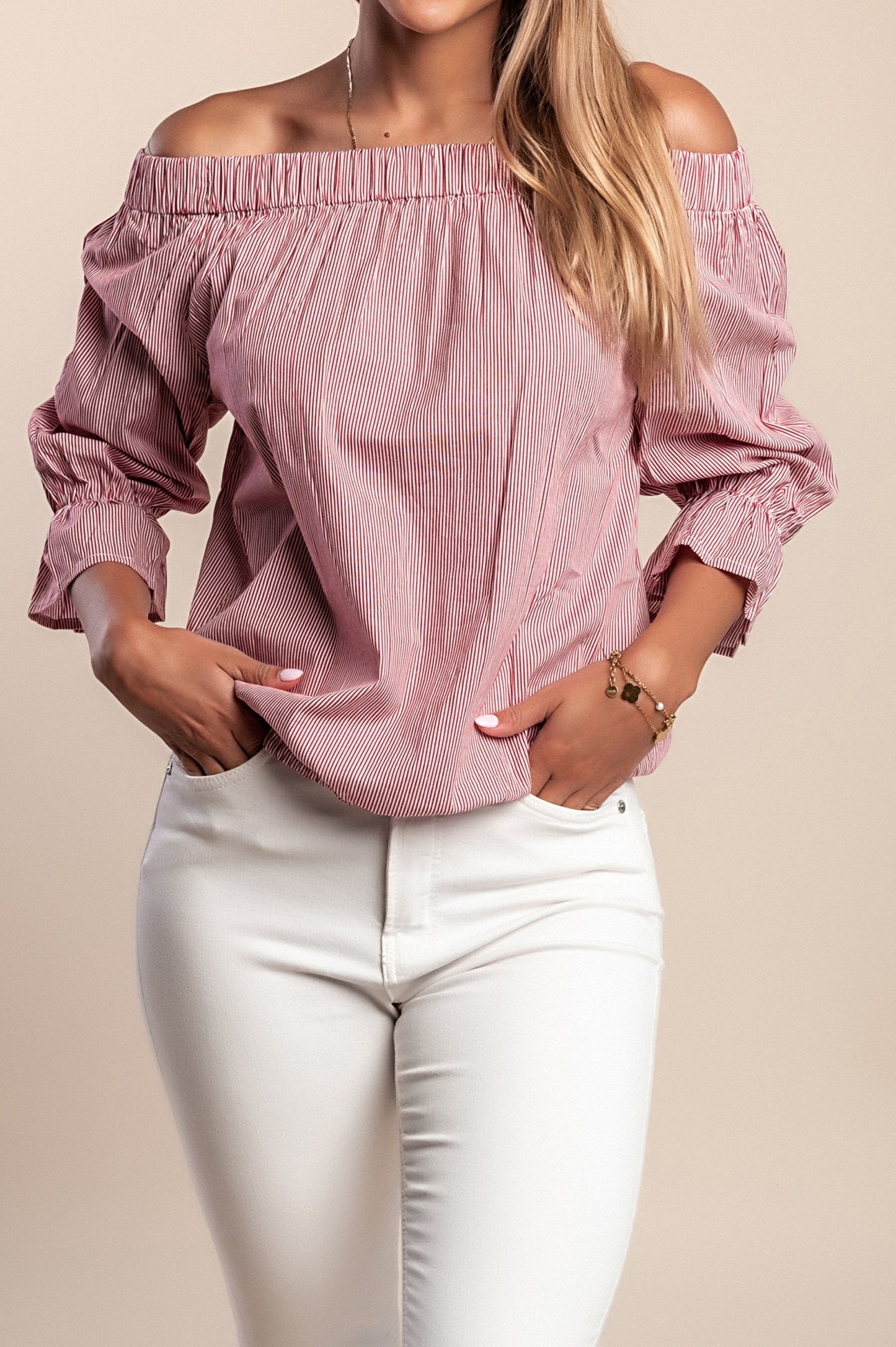 Camicetta con stampa a righe, rossa