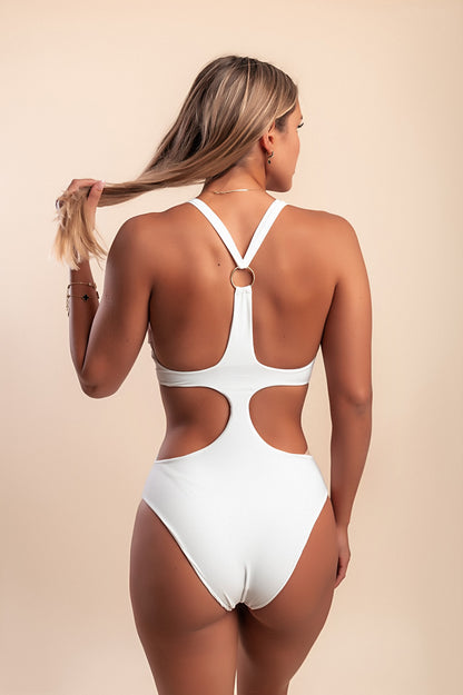 Costume intero con stampa, bianco